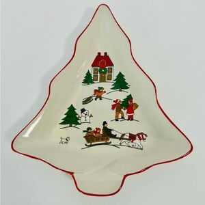 Vintage 1987 Jamestown Festive Christmas Tree Shaped Holiday Plate
